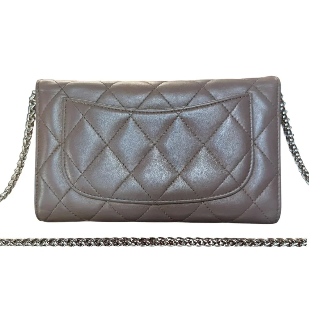 CHANEL Taupe Lambskin SHW Classic Flap Trifold Wallet